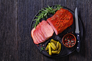 Wall Mural - fresh sliced beef pastrami, roast beef meat