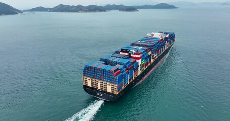 Poster - Drone fly over with Cargo container ship