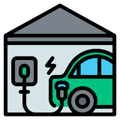 Canvas Print - ev charging home Color line icon