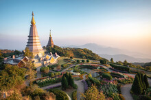 Doi Inthanon Twin Pagodas At Inthanon Mountain Near Chiang Mai, Thailand.