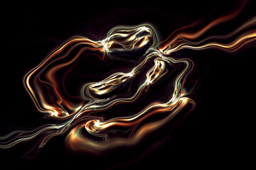  Abstract gold liquid flow surface. Fluid gradient 3d rendering. Generative art background in futuristic style
