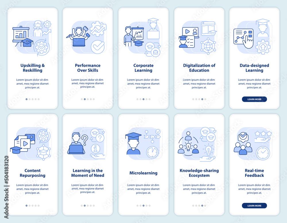 In demand competencies light blue onboarding mobile app screen set ...