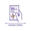 © IMG visuals icons - Check electricity bill RGB color icon. Monthly payment. Essential service. Paying for energy. Utility bill. Isolated vector illustration. Simple filled line drawing. Editable stroke. Arial font used