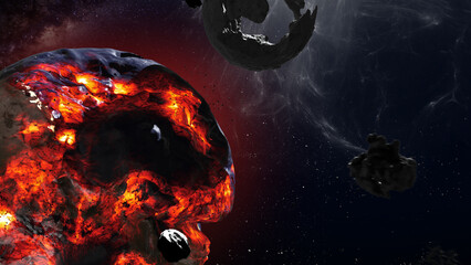 Wall Mural - 3d rendering, cinematic view of earth and the moon dying after massive space event 3d illustration