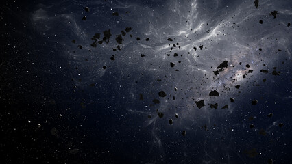 Wall Mural - 3d rendering of deep space with massive asteroid field flying , large asteroid rocks flying in space