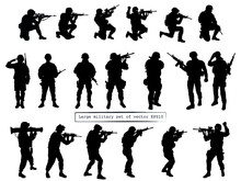 Army Silhouette Of Men Soldiers With Weapons, A Large Military Vector Set