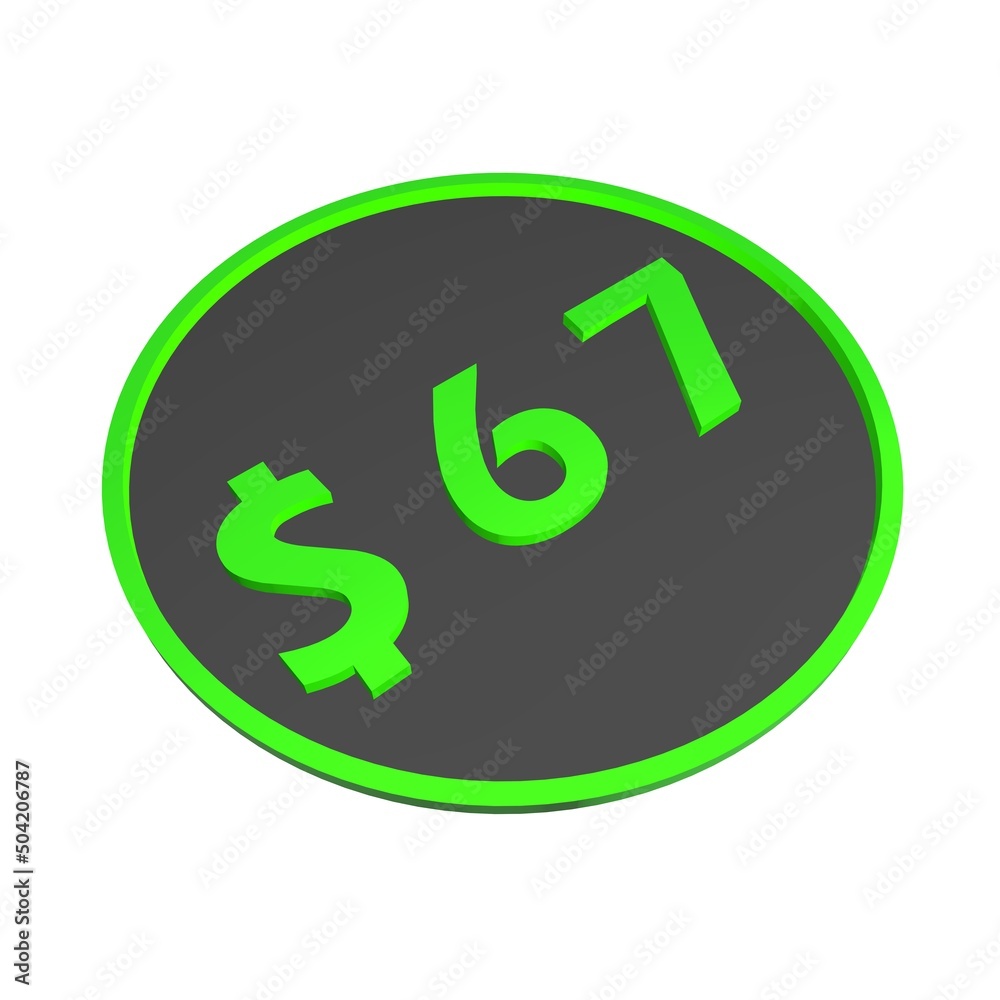 $67. Dollar sign. Shopping, price tag, money. 3d rendering. Stock ...