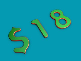 Poster - $18. Finance, dollars, money. Sale or exchange. Green volume number. 3D rendering.