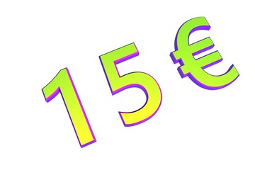 Poster - 15€. European money, price tag. Sale or exchange. Yellow-green voluminous chmslo. 3D rendering.