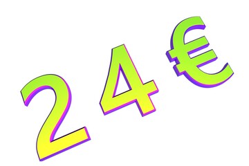 Poster - 24€. European money, price tag. Sale or exchange. Yellow-green voluminous chmslo. 3D rendering.