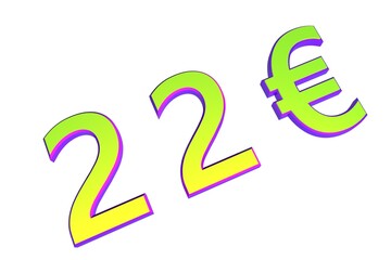 Poster - 22€. European money, price tag. Sale or exchange. Yellow-green voluminous chmslo. 3D rendering.
