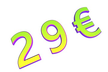 Poster - 29€. European money, price tag. Sale or exchange. Yellow-green voluminous chmslo. 3D rendering.