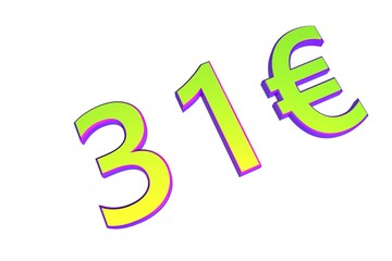 Poster - 31€. European money, price tag. Sale or exchange. Yellow-green voluminous chmslo. 3D rendering.