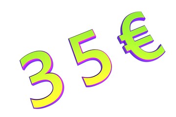 Poster - 35€. European money, price tag. Sale or exchange. Yellow-green voluminous chmslo. 3D rendering.