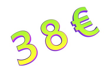 Poster - 38€. European money, price tag. Sale or exchange. Yellow-green voluminous chmslo. 3D rendering.