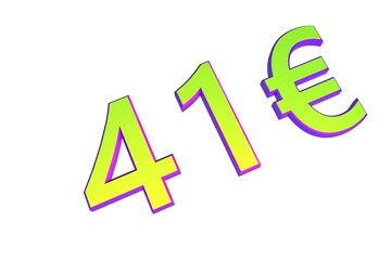 Poster - 41€. European money, price tag. Sale or exchange. Yellow-green voluminous chmslo. 3D rendering.