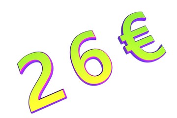 Poster - 26€. European money, price tag. Sale or exchange. Yellow-green voluminous chmslo. 3D rendering.