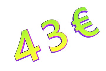 Poster - 43€. European money, price tag. Sale or exchange. Yellow-green voluminous chmslo. 3D rendering.