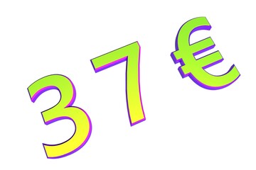 Poster - 37€. European money, price tag. Sale or exchange. Yellow-green voluminous chmslo. 3D rendering.
