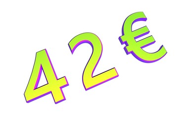 Poster - 42€. European money, price tag. Sale or exchange. Yellow-green voluminous chmslo. 3D rendering.