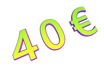 Poster - 40€. European money, price tag. Sale or exchange. Yellow-green voluminous chmslo. 3D rendering.