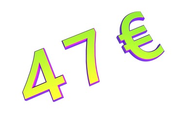 Poster - 47€. European money, price tag. Sale or exchange. Yellow-green voluminous chmslo. 3D rendering.