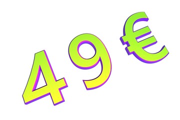 Poster - 49€. European money, price tag. Sale or exchange. Yellow-green voluminous chmslo. 3D rendering.