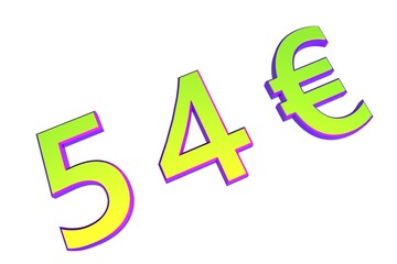 Poster - 54€. European money, price tag. Sale or exchange. Yellow-green voluminous chmslo. 3D rendering.