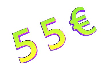 Poster - 55€. European money, price tag. Sale or exchange. Yellow-green voluminous chmslo. 3D rendering.