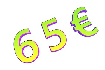 Poster - 65€. European money, price tag. Sale or exchange. Yellow-green voluminous chmslo. 3D rendering.