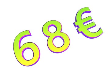 Poster - 68€. European money, price tag. Sale or exchange. Yellow-green voluminous chmslo. 3D rendering.