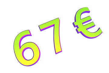 Poster - 67€. European money, price tag. Sale or exchange. Yellow-green voluminous chmslo. 3D rendering.