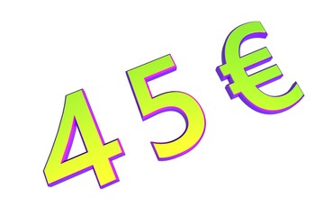 Poster - 45€. European money, price tag. Sale or exchange. Yellow-green voluminous chmslo. 3D rendering.
