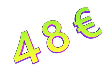 Poster - 48€. European money, price tag. Sale or exchange. Yellow-green voluminous chmslo. 3D rendering.