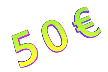 Poster - 50€. European money, price tag. Sale or exchange. Yellow-green voluminous chmslo. 3D rendering.