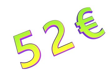 Poster - 52€. European money, price tag. Sale or exchange. Yellow-green voluminous chmslo. 3D rendering.
