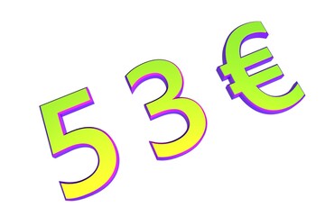 Poster - 53€. European money, price tag. Sale or exchange. Yellow-green voluminous chmslo. 3D rendering.