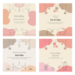 Wall Mural - Set of Eid al Adha Greeting Card Pastel Background Vector Illustration