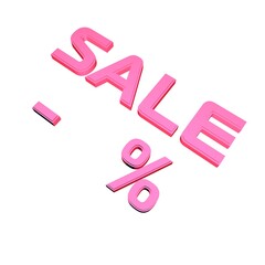 Poster - -  % Sale. Marketing and discounts. Volumetric pink inscription. 3d rendering.