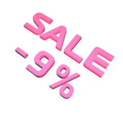 Poster - - 9% Sale. Marketing and discounts. Volumetric pink inscription. 3d rendering.