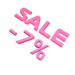 Poster - - 7% Sale. Marketing and discounts. Volumetric pink inscription. 3d rendering.