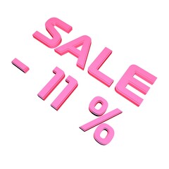 Poster - - 11% Sale. Marketing and discounts. Volumetric pink inscription. 3d rendering.