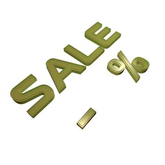 Poster - -  % Sale. Marketing and discounts. Volumetric green inscription. 3d rendering.