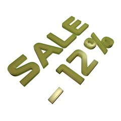 Poster - - 12% Sale. Marketing and discounts. Volumetric green inscription. 3d rendering.