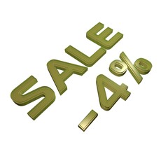 Poster - - 4% Sale. Marketing and discounts. Volumetric green inscription. 3d rendering.