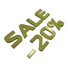 Poster - - 20% Sale. Marketing and discounts. Volumetric green inscription. 3d rendering.