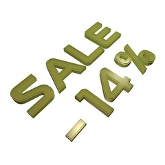 Poster - - 14% Sale. Marketing and discounts. Volumetric green inscription. 3d rendering.