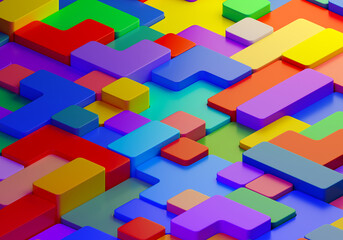 Poster - Toy block background. Colorful toy block. Multi-colored cubes close-up. Toy block of different heights. Background visualization for children. Concept of children educational plaything. 3d rendering