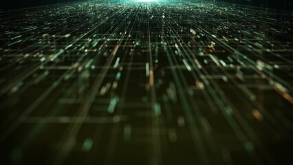 Poster - Hitech Space Scifi Network Landcape Background/ 4k animation of an abstract digital data business technology landscape including connected lines and numbers with depth of field shifting and seamless l