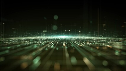 Poster - Hitech Space Scifi Network Landcape Background/ 4k animation of an abstract digital data business technology landscape including connected lines and numbers with depth of field shifting and seamless l